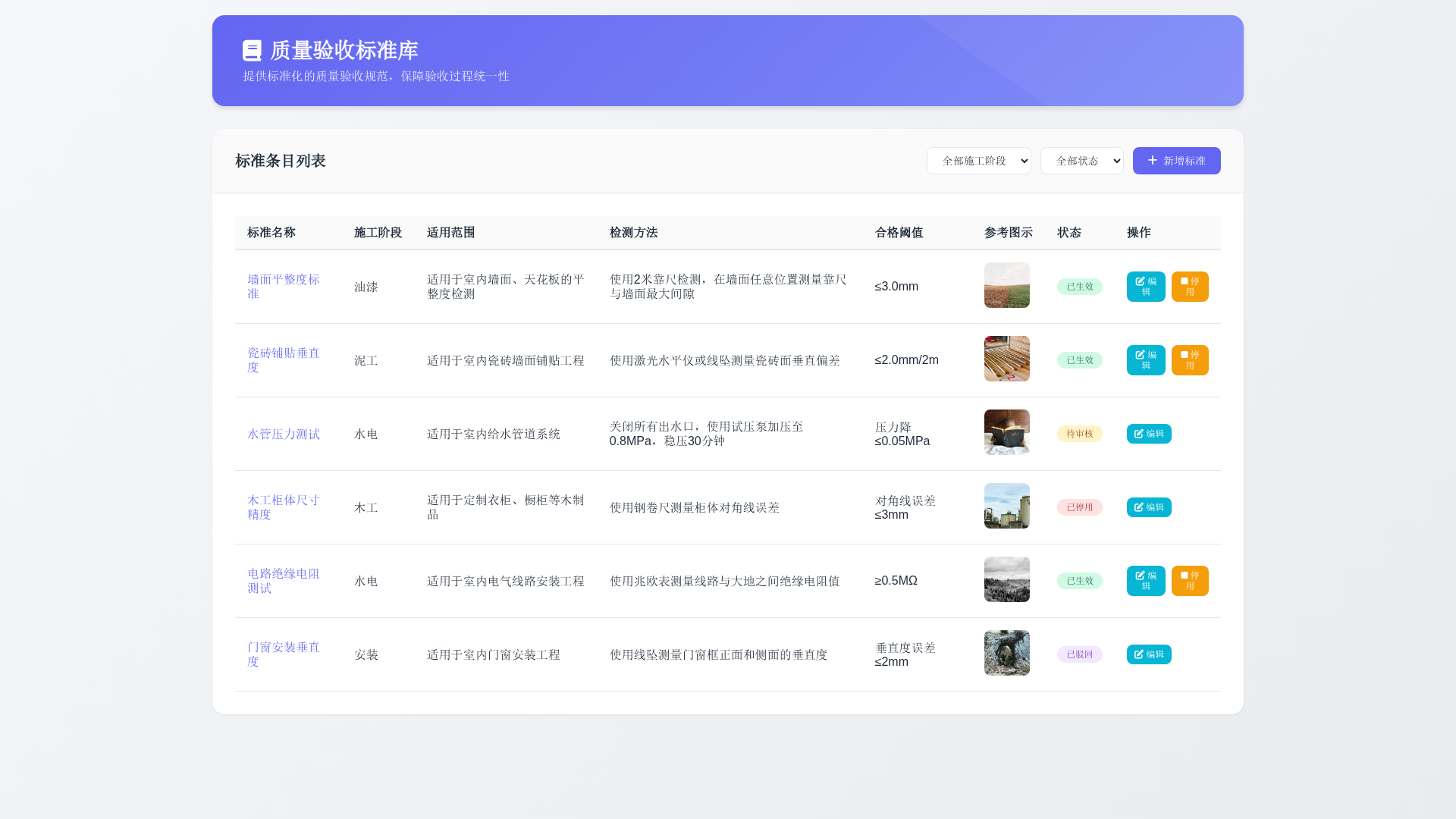 装修施工质量验收平台案例界面